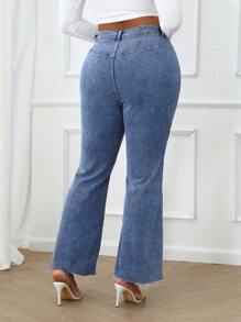 SHEIN Essnce Damen Große Größen Jeans mit Tasche, Auge-Band-Details und ausgestelltem Bein - Mittele Waschung - Übersicht 2