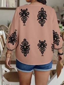 Breezaya Willekeurige bloemenprint plus size dames casual V-hals 3/4 mouw losse blouse