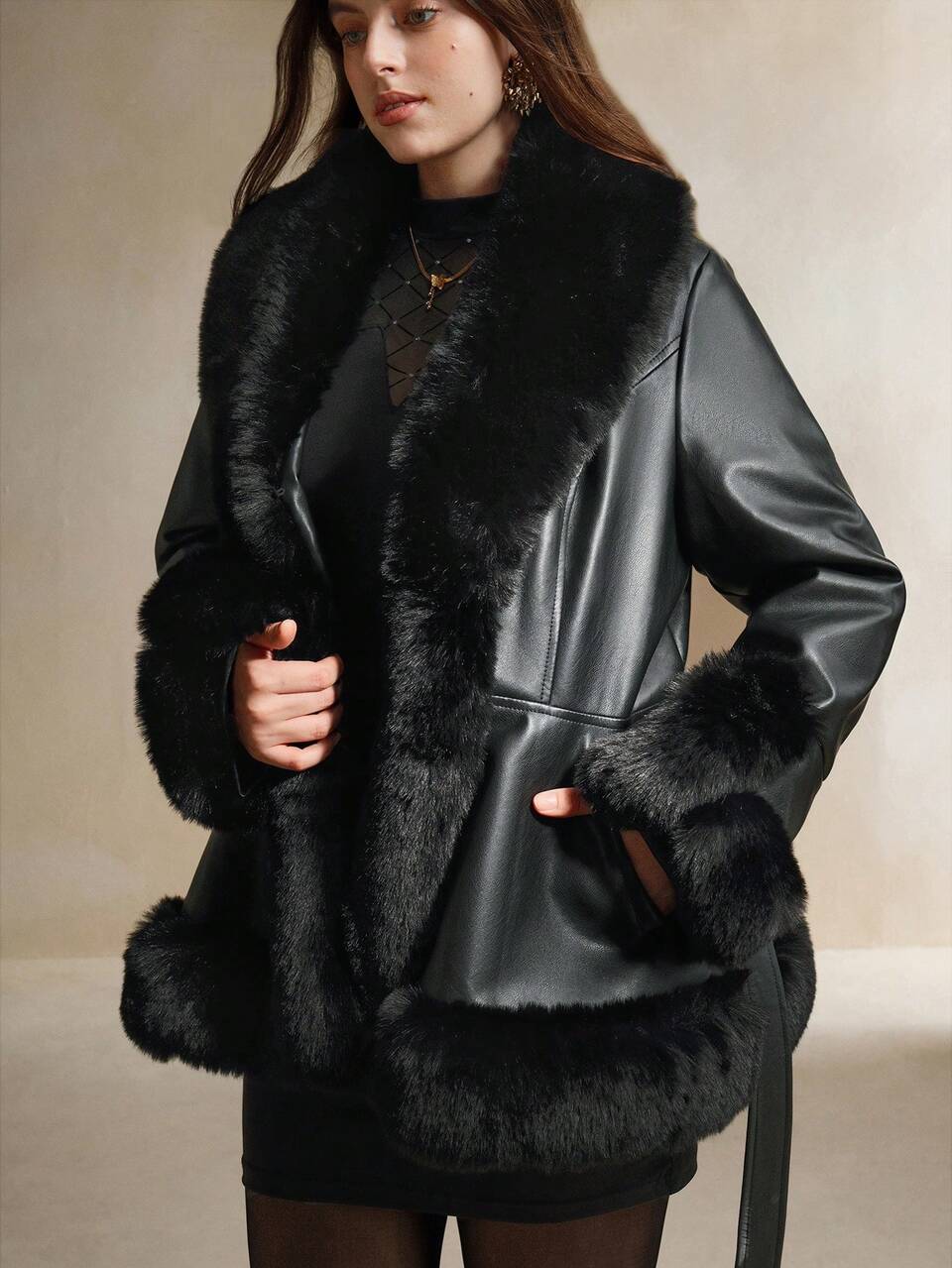 Elegant Fluffy Plus Size Women Jacket, For Winter Fall Autumn