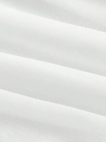 SHEIN MOD 女式不对称下摆花卉刺绣弹力网眼衬衫、秋季女装、女士派对装、立体花朵、休闲纯色船领喇叭袖褶皱腰百搭 T 恤、修身 T 恤、有袖上衣、 - 白色 - 查看 4