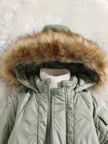 SHEIN Young Boy Hooded  Coat With Patch Pockets