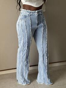 Amerikanische Streetwear Mode Frauen Jeans mit ausgefranstem Saum