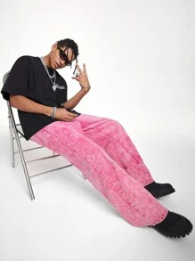 Manfinity RebelGame Men's Loose Casual Wide Leg Pants With Pockets - Green - View 2