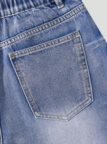 Teenager Jungen Vintage Denim mit Leoparden Muster und Abnutzungen, Relaxed Fit Allround Lässig Schul Denim Hose