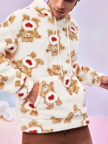 SHEIN X Care Bears Sweatshirt à capuche en molleton ours en peluche avec imprimé ours de dessin animé pour homme, casual, automne et hiver - Nude - Voir 8