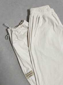 DAZY Pantalón de chándal de pierna ancha con cintura elástica y parche con letra para mujer