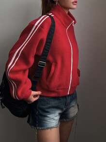 DAZY 女士休闲蓬松内衬外套，饰有缎带，秋冬季女装外套 - 紅色 - 查看 7