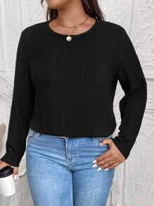 SHEIN LUNE Plus Size Casual Solid Color Long Sleeve T-Shirt Winter Clothes