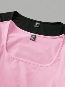SHEIN EZwear 2pcs Women's Square Neck Skinny Long Sleeve Casual T-Shirt Set, Suitable For Autumn And Winter