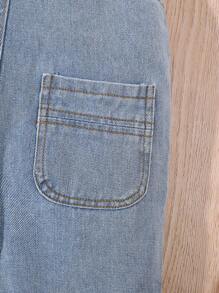 Kleinkind Lässig & Niedlich Halloween Kürbis Stickerei Gewascheney Denim Latzhose