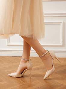 CUCCOO HITCHD Fashionable Apricot Versatile Sexy Rhinestone Stiletto Pointed Toe Pumps For Work, Date, Party, Wedding And Holiday Spring Shoes Spring Break Easter Prom Heels For Christmas - Apricot - View 9