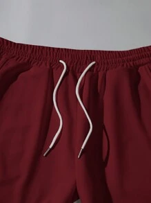 RueChic Men's Drawstring Waist Jogger Pants With Letter Applique - Burgundy - View 5