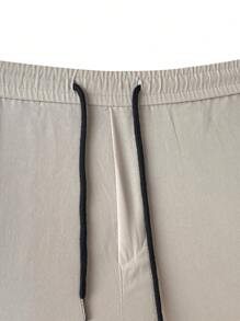 Manfinity Homme 男士休闲纯色抽绳工装裤，返校服装 - 淺灰色 - 查看 3