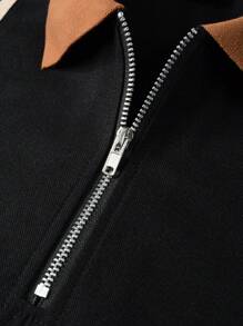 Manfinity Homme Men's Zipper Short Sleeve Casual Business Slim Fit Polo Shirt With Color Block Design - Multicolor - View 6