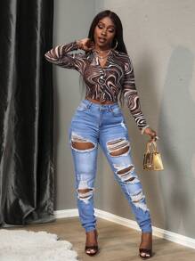 SHEIN Slayr Quần Jeans Skinny Cạp Giữa Thường Ngày - Rửa trung bình - Xem 6
