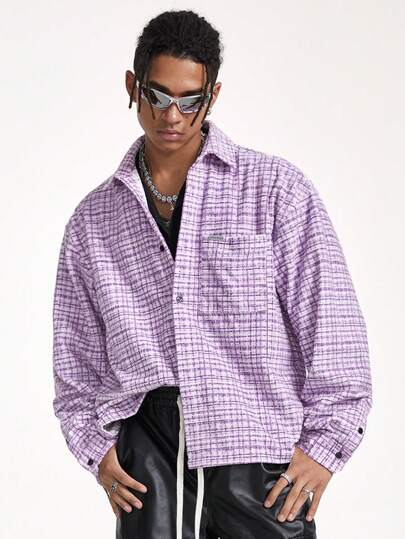 Manfinity NXTstreet Men's Check Pattern Oversized Long Sleeve Woven Shirt, For Fall Winter