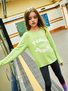 2 件/套女孩“和平与爱”印花套头长袖 T 恤，适合国际和平日 - 彩色 - 查看 8