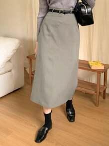 DAZY Women's Solid Color Bodycon Mid-Calf Skirt, Spring/Summer - Apricot - View 4