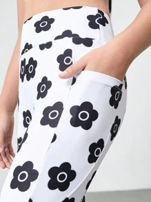 SHEIN Conjunto de 2 piezas de top de tirantes y leggings con estampado floral transpirable y que absorbe la humedad, adecuado para gimnasia, yoga, danza y deportes, para niñas preadolescentes, apto para todas las estaciones