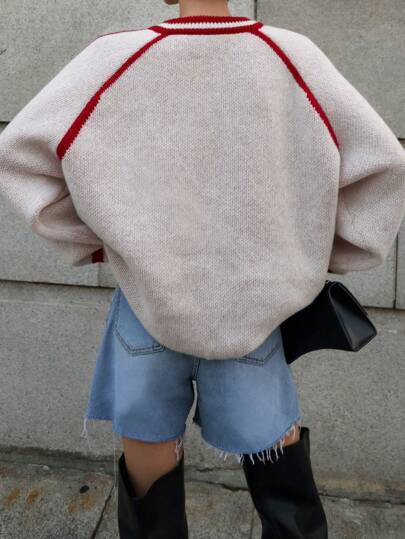 DAZY Women's Color Block Fluffy Oversized Pullover Sweater,Long Sleeve Tops,Fall Clothes