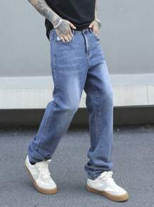 Manfinity EMRG Men's Casual Washed Straight-Leg Jeans - Blue - View 5