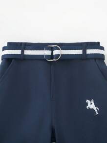 SHEIN Explorewe 2pcs Young Boy Casual Knight Print Contrast Button Half-Placket Long Sleeve Top And Pants Set, Spring Autumn