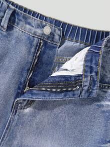 Teenager Jungen Vintage Denim mit Leoparden Muster und Abnutzungen, Relaxed Fit Allround Lässig Schul Denim Hose