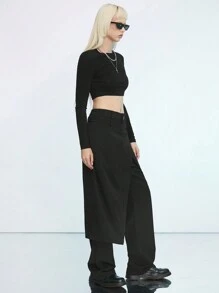 Manfinity UZERO 2入組男士鬆身編織休閒褲和直筒西褲，中腰長款，適合春夏穿著 - 黑色 - 查看 5