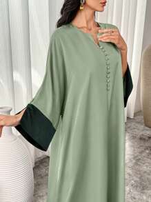 Al Najma Đầm Maxi Ả Rập Tay Loe Màu Tương Phản Cổ Chữ V Cho Nữ, Đầm Dài Tay Phong Cách Thanh Lịch, Trang Trọng, Che Phủ Toàn Bộ, Thích Hợp Cho Các Bữa Tiệc Thường Ngày/Ngày Lễ/Buổi Tối/Khách Dự Tiệc Cưới - màu xanh lá - Xem 8
