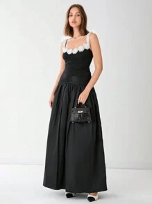 Enchnt Camiseta de mujer elegante con decoración floral 3D, verano