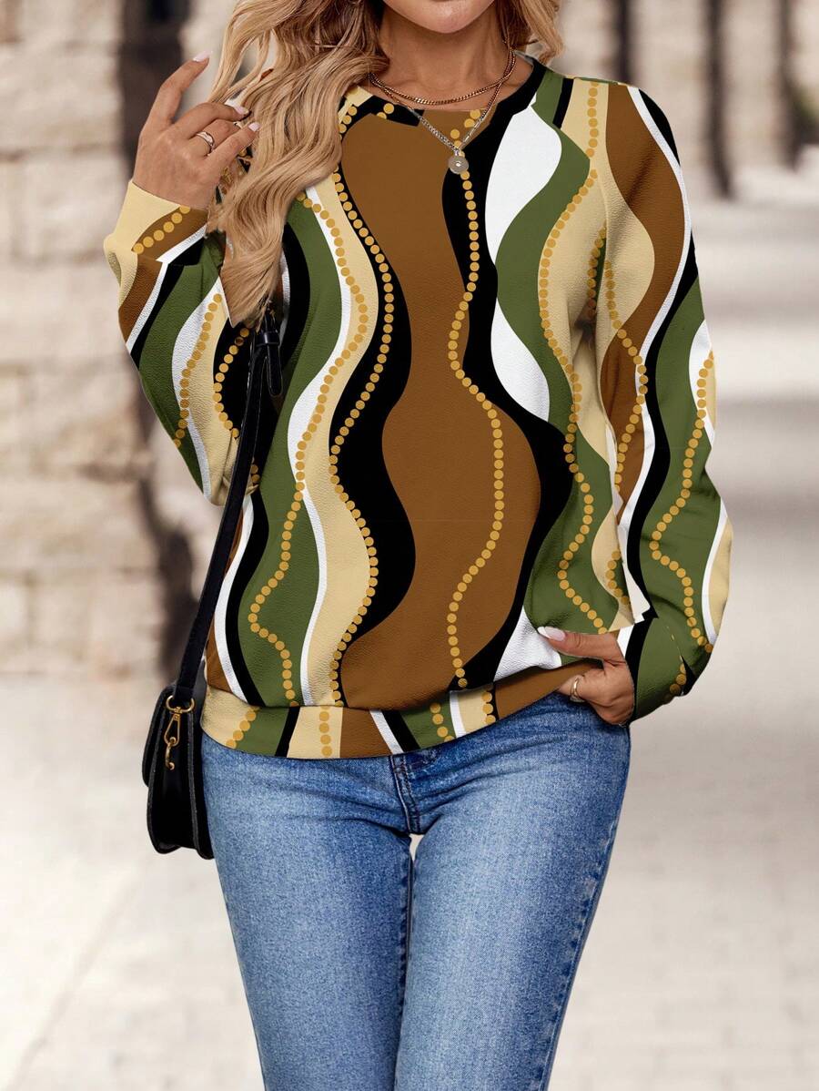 YourTees Women's Loose Fit Sweatshirt | Flower & Cow Print, Casual Oversized Pullover | Cozy Cotton Blend Top