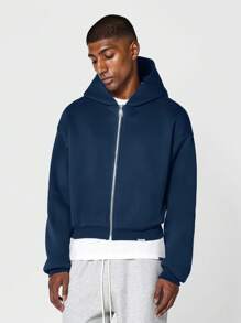 SUMWON Áo hoodie thể thao có khóa kéo dài vừa vặn hiện đại Quần áo thể thao mùa đông bằng vải nỉ thường ngày tập luyện thể thao quần áo ngoài thiết yếu phong cách đường phố - Màu xanh lam - Xem 1
