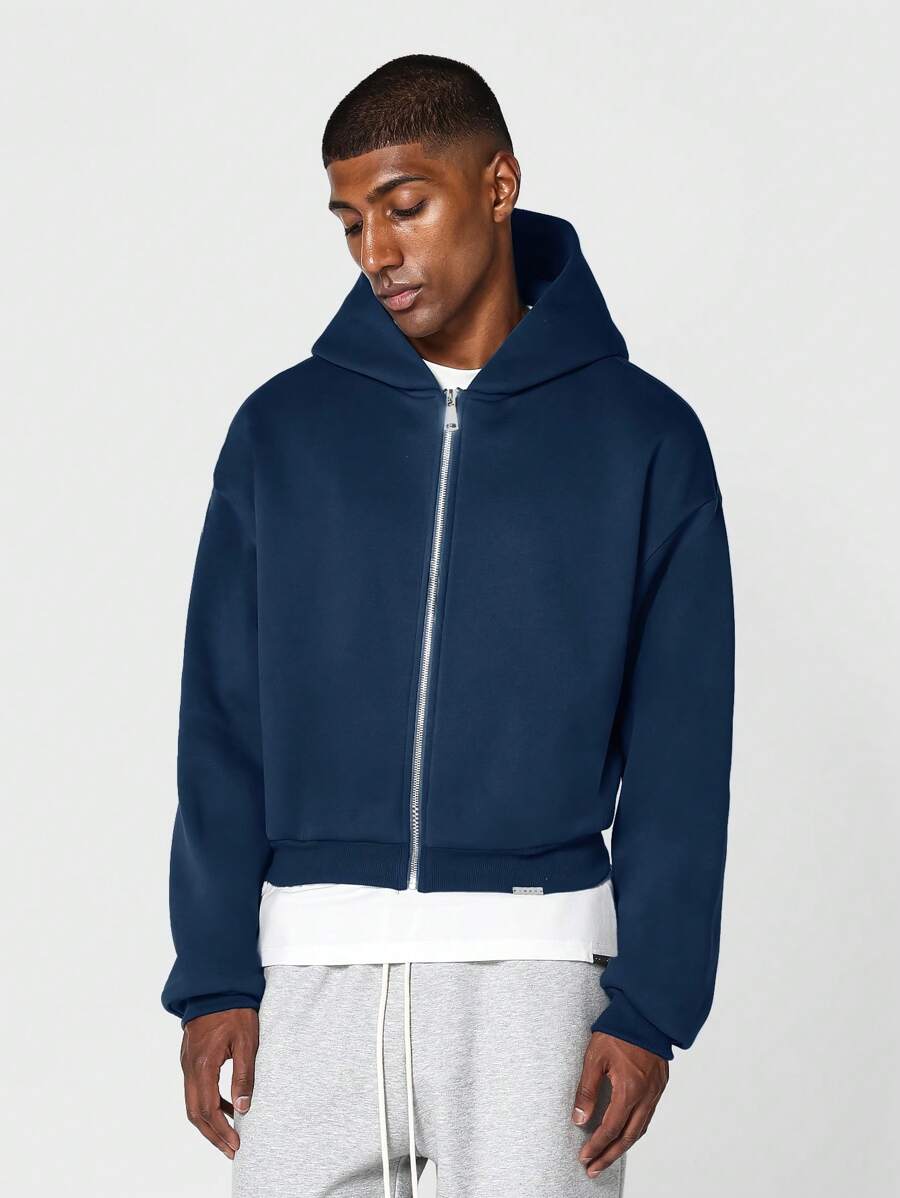SUMWON Áo hoodie thể thao có khóa kéo dài vừa vặn hiện đại Quần áo thể thao mùa đông bằng vải nỉ thường ngày tập luyện thể thao quần áo ngoài thiết yếu phong cách đường phố - Màu xanh lam - Xem 1