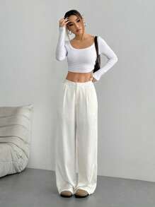 SHEIN Unity 缎面阔腿休闲裤