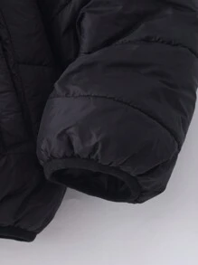 SHEIN جاكيت منفوخ أسود مبطن بالصوف ذو أكمام طويلة وغطاء رأس للفتيات المراهقات، أسلوب هالوين والخريف - الأسود - مشاهدة 4