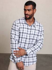 Manfinity Homme Plus Size Men's Casual Plaid Long Sleeve Shirt, Spring/Autumn - Multicolor - View 4