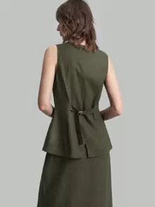 Ontre 2 件套女士纯色简约日常无袖上衣和迷你裙套装，秋季返校休闲装