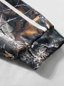 ROMWE MEN Street Life Men's Spring Autumn Letter & Branch Print Zip-Up Hooded Casual Sweatshirt - Multicolor - View 4