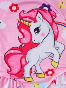 1 bộ đồ bơi liền thân in hình ngựa hoạt hình cho bé gái - Màu Hồng baby - Xem 4