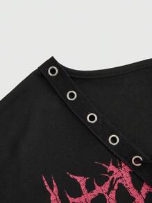 ROMWE Grunge Punk Đầm bodycon xếp ly chữ V sâu gợi cảm Punk Skull Gothic Snake Print Metal Lace Up Sexy Plus Size, dành cho mùa hè - màu đen - Xem 3