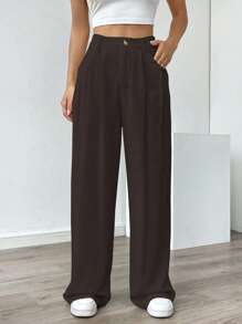 Chiquease Damskie spodnie casualowe w jednolitym kolorze z prostymi nogawkami