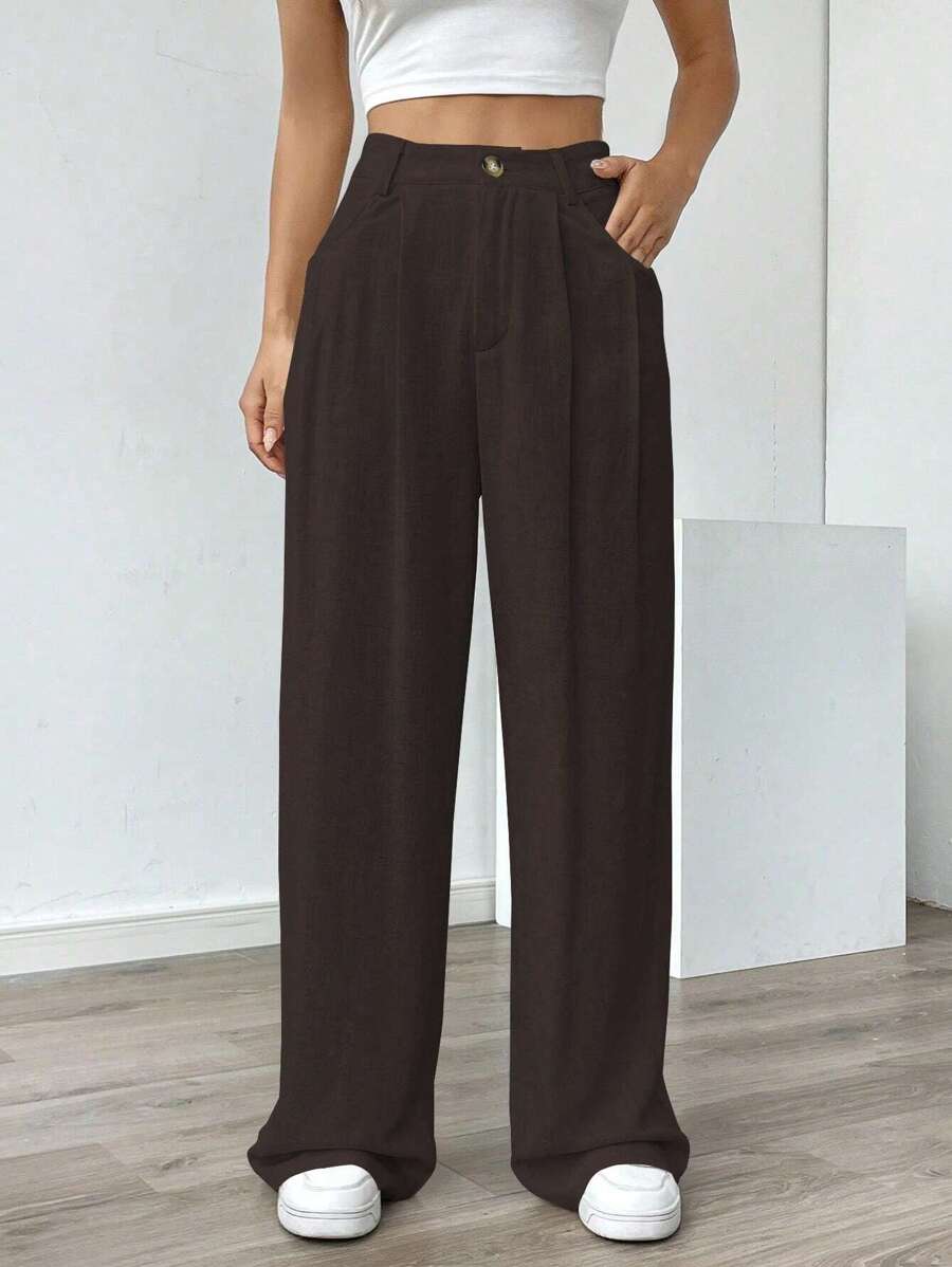 Chiquease Damskie spodnie casualowe w jednolitym kolorze z prostymi nogawkami