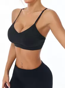 Easithlete Áo ngực thể thao thể thao hở lưng màu trơn cho nữ hàng ngày - màu đen - Xem 5