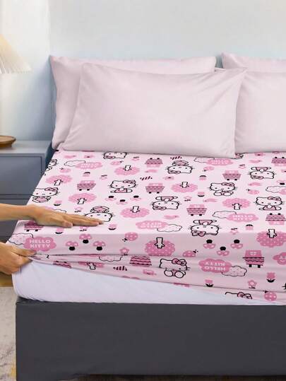HELLO KITTY AND FRIENDS | SHEIN 可爱卡通印花床笠，粉色