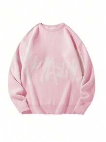 Manfinity Hypemode Men's Simple Printed Crew Neck Long Sleeve Knitted Sweater - Pink - View 1