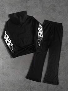 Manfinity EMRG 2pcs Men's Lip Print Hooded Sweatshirt And Drawstring Pants Set