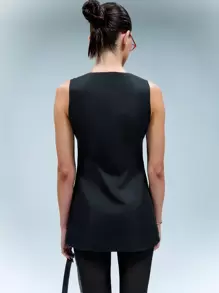 SHEIN Unity V Neck Button Front Longline Wasitcoat - Black - View 2