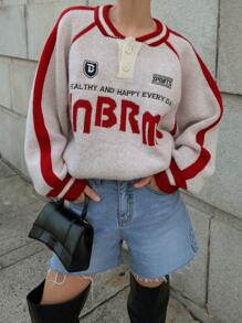 DAZY Áo len chui đầu cỡ lớn màu khối cho nữ, áo dài tay, quần áo mùa thu - Nhiều màu - Xem 1