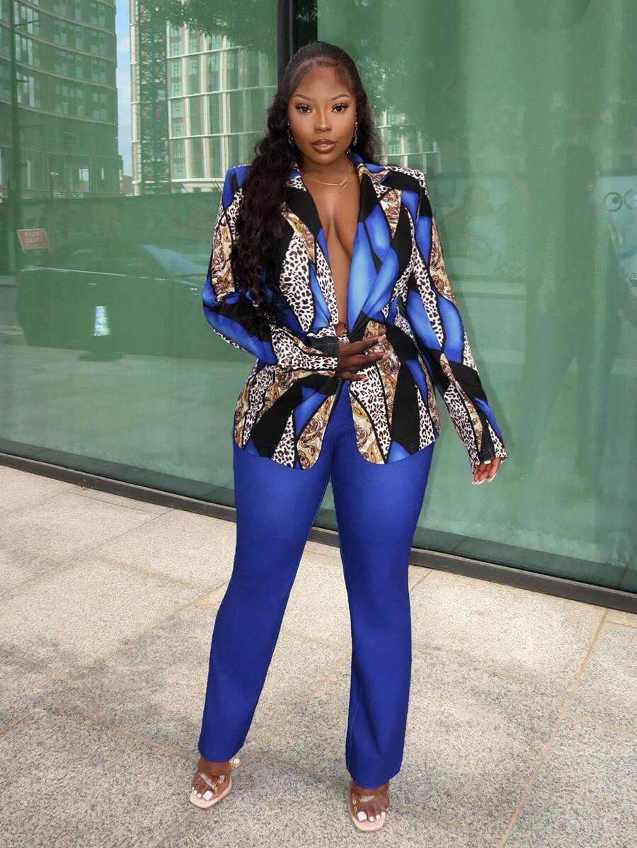 Slaydiva Elegant Full-Print Blazer And Trouser Set - E - Multicolor - View 1