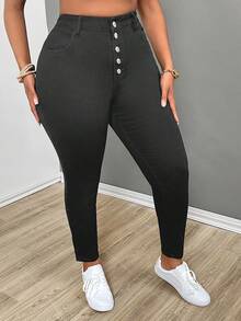 SHEIN SXY Quần Jeans Co Giãn Màu Đen Ôm Body Gợi Cảm Cỡ Lớn - Màu xám đen - Xem 4